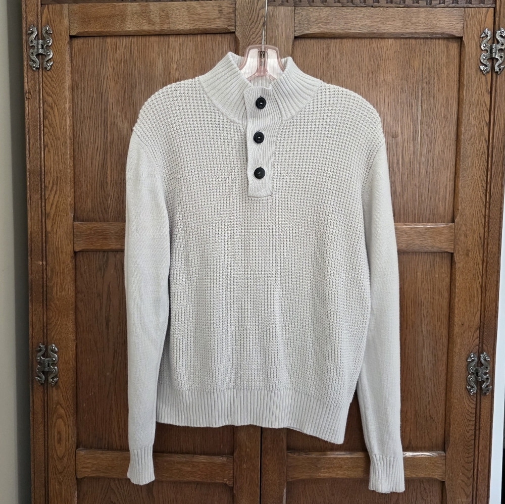 WEATHERPROOF | Cream Waffle Knit Henley Quarter Buttonup Crewneck Sweater